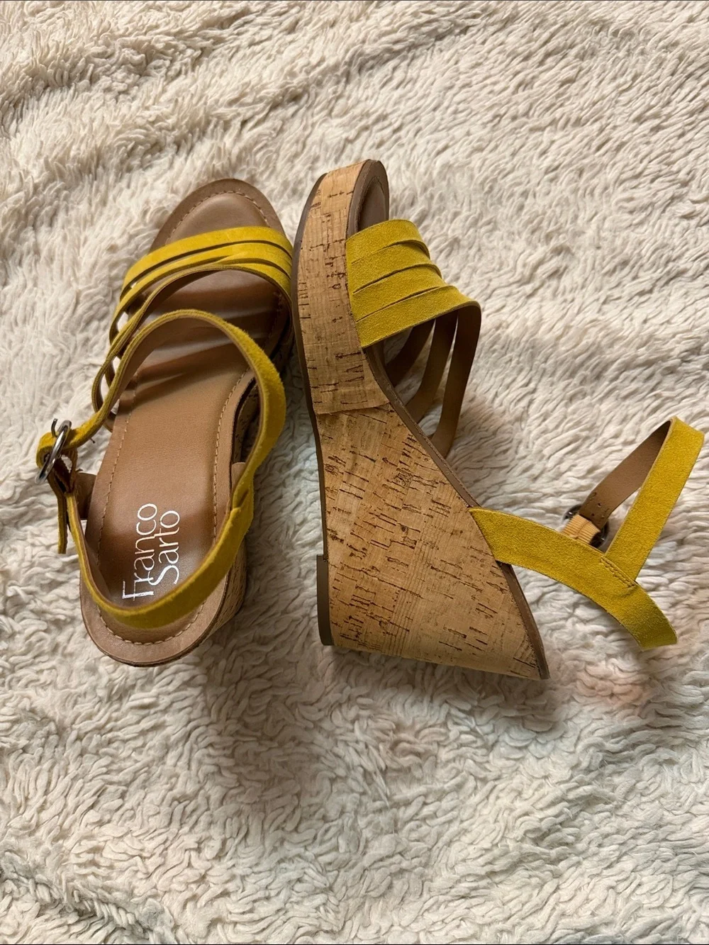 Franco Sarto Mustard Yellow Wedge Sandals with Ankle Strap size 9M